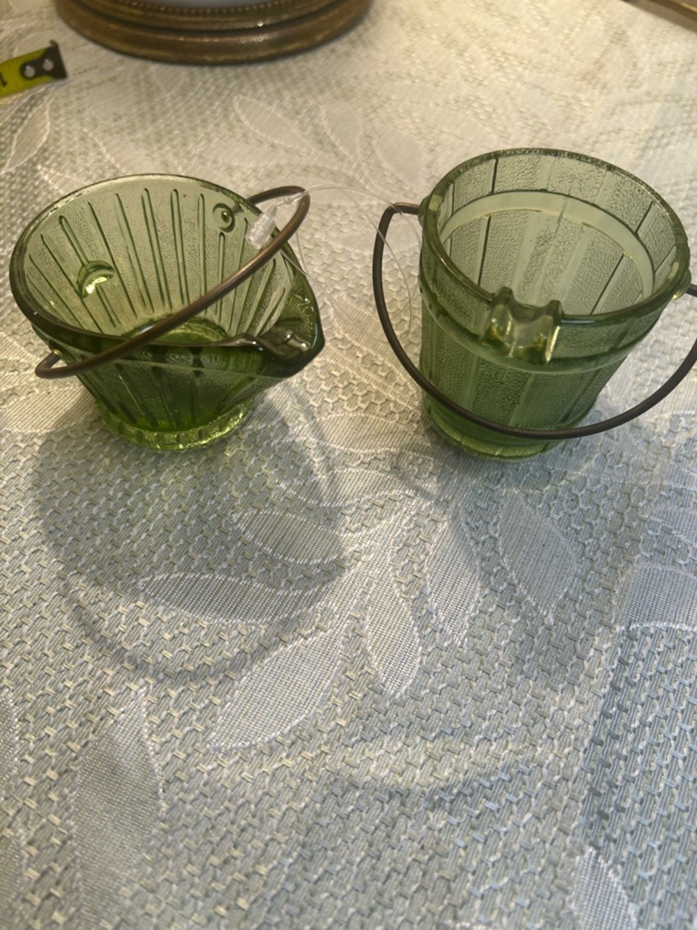 MCM Green Pressed Glass Mini Buckets - Pair ashtrays